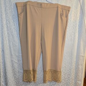 Isaac Mizrahi Tan Cropped Pants with Lace Trim